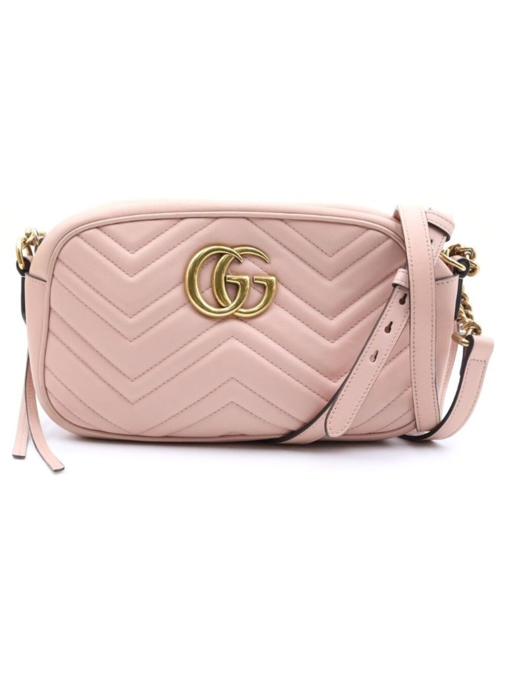 Gucci GG Marmont Small Leather Camera Shoulder Bag Gold Pink